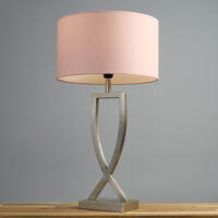 Metal & Wood Table Lamp Base With Fabric Lampshade - Pink - No Bulb