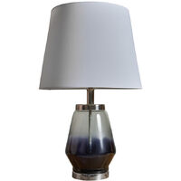 Blue Gloss Table Lamp with Fabric Lampshade - White - No Bulb