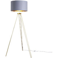 Gold Metal Tripod Floor Lamp with Drum Shade - Grey & Gold