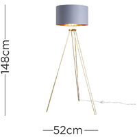 Gold Metal Tripod Floor Lamp with Drum Shade - Grey & Gold