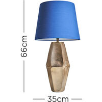 Gold Metal Table Lamp with Tapered Lampshade  - Navy Blue