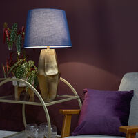 Gold Metal Table Lamp with Tapered Lampshade - Navy Blue