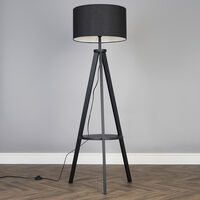 Morrigan Tripod Shelf Floor Lamp in Black with Large Reni Shade - Black - No Bulb