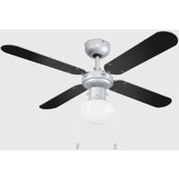 42" Metal Grey Ceiling Fan + Frosted Glass Light Shade & 4 x Reversible Silver Black Blades - No Bulb
