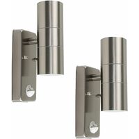 2 x Stainless Steel Up / Down Outdoor Security Wall Lights PIR Motion Sensor - No Bulbs