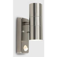 2 x Stainless Steel Up / Down Outdoor Security Wall Lights PIR Motion Sensor - No Bulbs