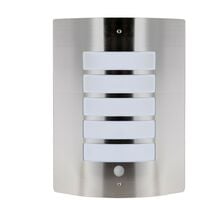 Stainless Steel & Frosted Curved IP44 Rated PIR Motion Sensor Outdoor Garden Wall Mounted Security Light - 10W LED GLS Bulb - Warm White