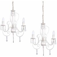 2 x Vintage French-3-Way Chandelier Ceiling Lights Distressed White / Cream Finish