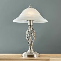 Traditional Table Lamps Barley Twist Bedside Lights With Glass Shade - Brushed Chrome