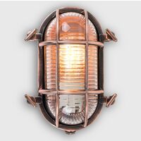 Ip64 Rated Cross-Cased Metal Outdoor LED Bulkhead Wall Light - Copper