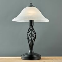 Traditional Table Lamps Barley Twist Bedside Lights With Glass Shade - Black