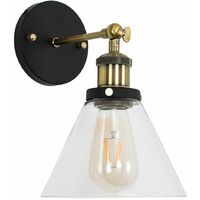 MiniSun - Industrial Black & Gold Wall Light With Clear Glass Conical Light Shade - No Bulb