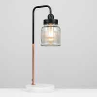 Industrial Copper Table Lamp Light White Marble Base Shades - Ribbed Jar