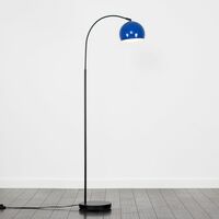 Curved Floor Lamp in Black with Arco Shade - Navy Blue - No Bulb