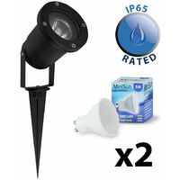 Ground Spike Wall Mount IP65 Outdoor Light Black LED GU10 Bulb Warm White - Pack of 2