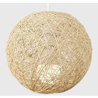 Cream Lattice Wicker Rattan Globe Ball Ceiling Pendant Light Lampshade - Small