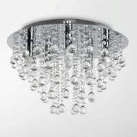 Round Chrome Acrylic Jewel Chandelier Crystal Cut Droplet Flush Ceiling Light - No Bulb
