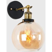 Antique Brass & Black Metal Adjustable Wall Light Amber Shade - No Bulb