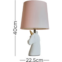 White & Gold Ceramic Unicorn Table Lamp + Dusty Pink Light Shade - No Bulb