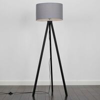 Floor Lamp Modern Wooden Tripod Light in Black - Grey