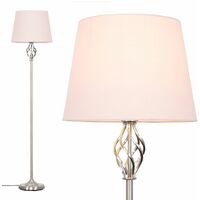 Memphis Barley Twist Floor Lamp in Antique Brass with Aspen Shade - Pink - No Bulb