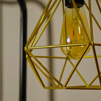 Metal Basket Cage Ceiling Pendant Light Shade - Gold - Including LED Bulb