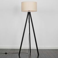 Floor Lamp Modern Wooden Tripod Light in Black - Beige