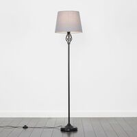 Barley Twist Floor Lamp in Black with Tapered Shade - Grey