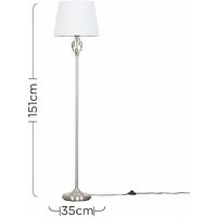 Barley Twist Floor Lamp in Brushed Chrome with Tapered Shade - White