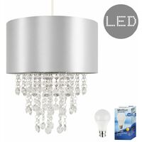 Ceiling Pendant Light Shade with Acrylic Jewel Droplets - Grey - Including LED Bulb