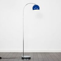 Curved Floor Lamp in Chrome with Arco Shade - Navy Blue - No Bulb