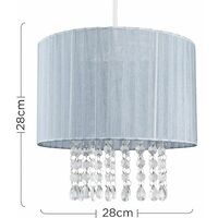 Grey Voile Ribbon Wrapped Pendant Shade + Acrylic Droplets - 10W LED GLS Bulb Warm White