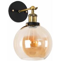 2 x Brass & Black Metal Adjustable Wall Light + Amber Shades 4W LED Filament Bulbs - Warm White