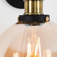 2 x Brass & Black Metal Adjustable Wall Light + Amber Shades 4W LED Filament Bulbs - Warm White