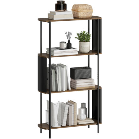 Étagère de rangement, bibliothèque à 4 niveaux avec panneaux latéraux incurvés, cadre en acier, 80x30x141cm, marron (1/5)