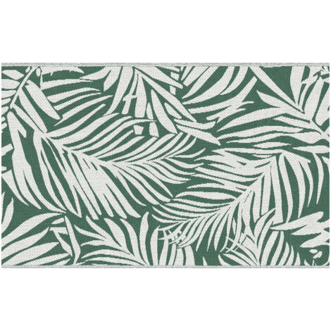 Tapis d'extérieur réversible motif feuilles vertes tropical - polypropylène haute densité 310 g/m² dim. 152L x 243l cm