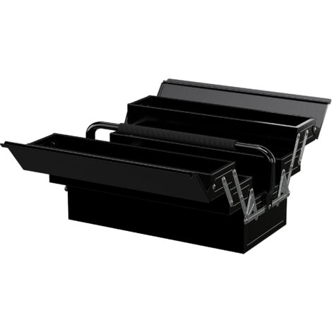 Boite à outils métallique - coffret à outils - caisse à outils 3 niveaux 5 plateaux rétractables - tôle acier noir (1/5)