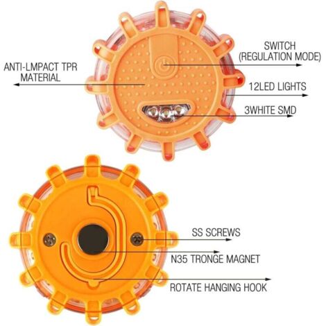 Tobfit Lot De 3 Gyrophare LED Magnétique - Balise Clignotante D'Urgence Voiture, Moto, Bateau - 9 Modes, IP66 Étanche