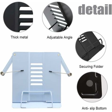 H&S Porte-Livre Pliable En Métal – Support Ajustable 7 Angles Pour Livres De Cuisine, Coran, Tablette