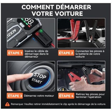 Booster Batterie Voiture 4000A ACEZUK - Démarreur Portable 12800mAh Avec Écran LCD, Pinces Intelligentes Et Lampe LED