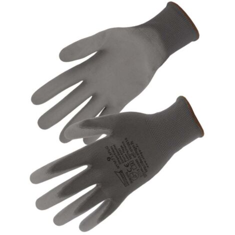 10 Gant Nylon Enduit Polyurethane Jauge 13 Gris Poignee Elastique Taille 7
