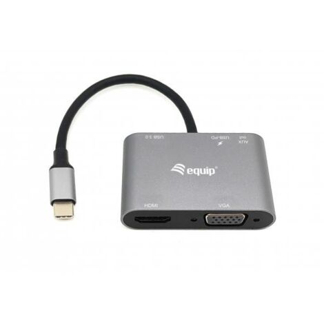 Equip Adattatore multifunzione USB-C 5 in 1, HDMI, VGA (HD15), PD 100W, USB3.0, AUX (1/4)