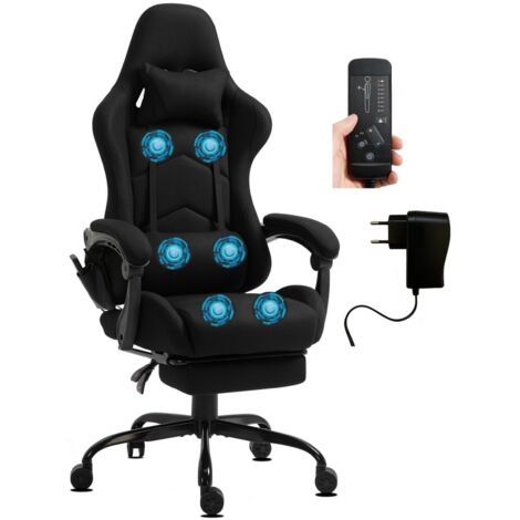 Chaise Gaming Ergonomique en Tissu, Massage 6 Points, Noir (1/5)
