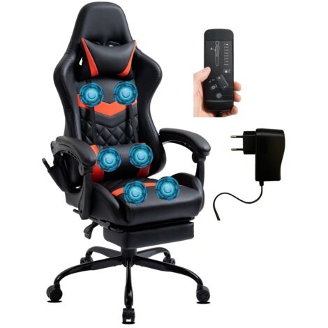 Chaise Gaming similicuir repose-pieds massage 6 points rouge