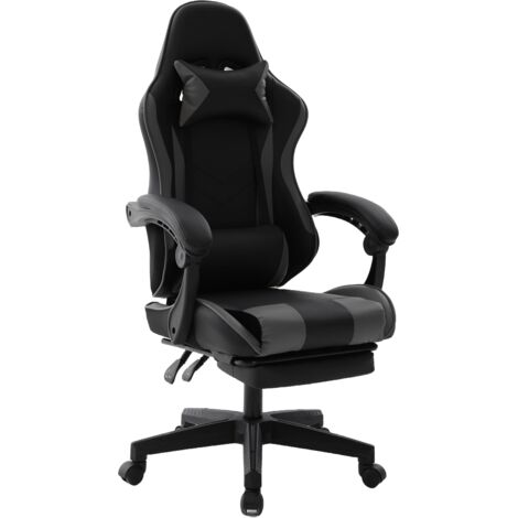 Chaise gaming ergonomique en similicuir avec repose-pieds – Gris
