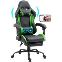 Chaise Gaming ergonomique avec repose-pieds et massage vert