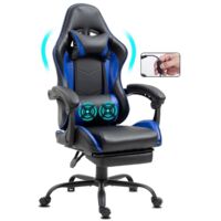Chaise Gaming ergonomique avec repose-pieds et massage bleu