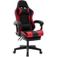 Chaise gaming ergonomique en similicuir avec repose-pieds – Rouge