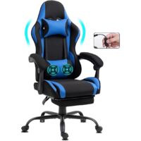 Chaise Gaming en tissu avec repose-pieds et massage bleu