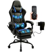 Chaise Gaming similicuir repose-pieds massage 6 points bleu